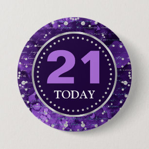 Paarse Zeemeermin Letters Patroon & Glitter Verjaa Ronde Button 7,6 Cm
