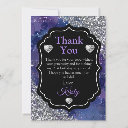 Paarse Zeemeermin Letters Zilver Glitter Bedankt (Voorkant)