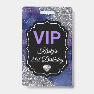 Paarse Zeemeermin Letters Zilver Glitter Verjaarda Badge