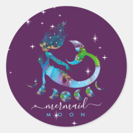 Paarse Zeemeermin maan spirituele dierenriem Ronde Sticker