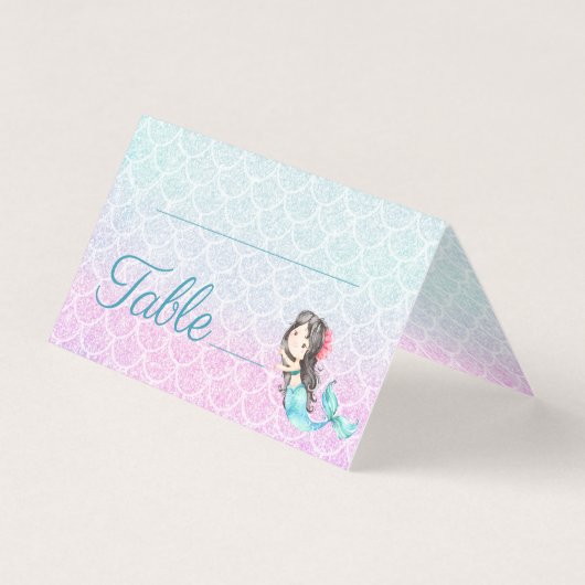 Paarse Zeemeermin Meisje Baby shower Tafelnummer (Voorkant)