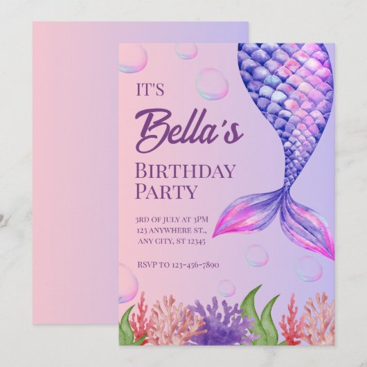 Paarse zeemeermin onder de uitnodiging van de Zee (Voorkant / Achterkant)