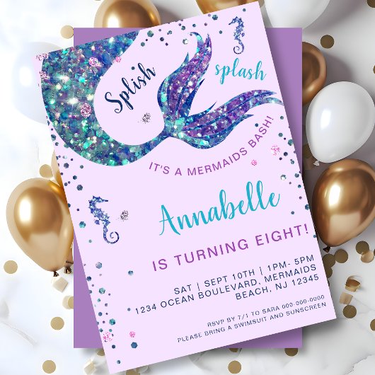 Paarse zeemeermin onder de Zee van de geboorte Kaart