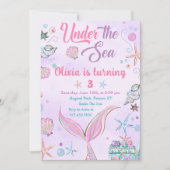Paarse zeemeermin onder de Zee verjaardagsuitnodig Kaart (Voorkant)