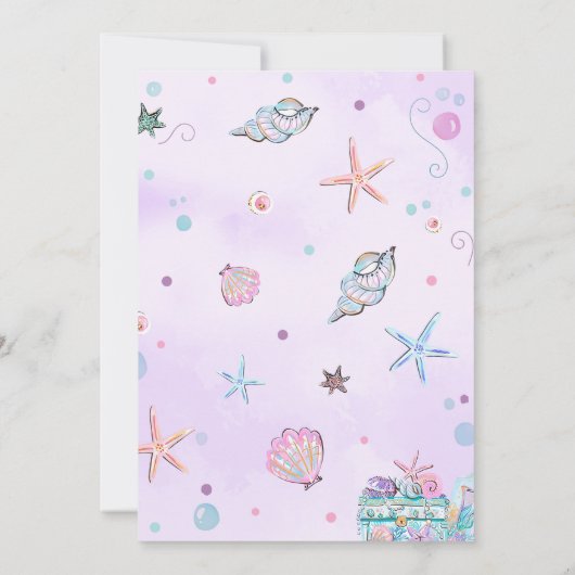 Paarse zeemeermin onder de Zee verjaardagsuitnodig Kaart (Achterkant)