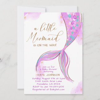 Paarse zeemeermin onder het Baby shower van de Zee Kaart