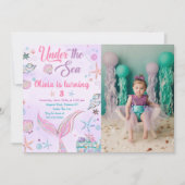 Paarse zeemeermin onder het Zee Verjaardagsfoto Kaart (Voorkant)