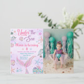 Paarse zeemeermin onder het Zee Verjaardagsfoto Kaart (Staand voorkant)