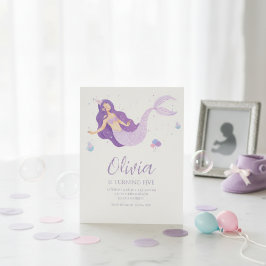 Paarse Zeemeermin Onder Zee Baby Shower Kaart