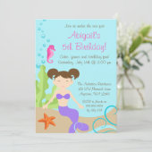 Paarse zeemeermin onder Zee van de Birthday Party Kaart (Staand voorkant)