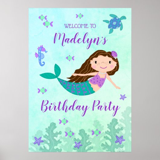 Paarse zeemeermin onder Zee van de geboorte Poster (Voorkant)