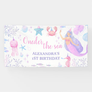 Paarse Zeemeermin Oneder The Sea Meisje 1e Verjaar Spandoek