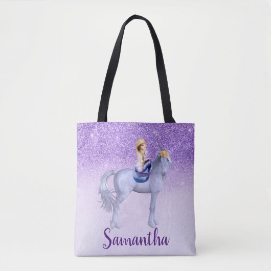 Paarse Zeemeermin op Unicorn Persoonlijk Tote Bag (Voorkant)