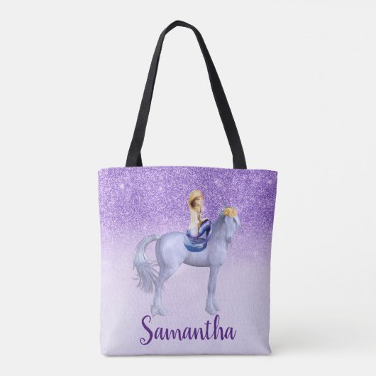 Paarse Zeemeermin op Unicorn Persoonlijk Tote Bag (Achterkant)