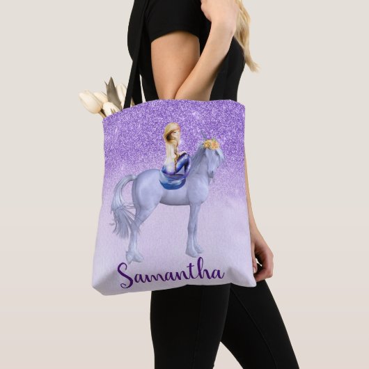 Paarse Zeemeermin op Unicorn Persoonlijk Tote Bag (Dichtbij)