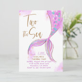 Paarse Zeemeermin Party Twee Het Zee 2e Verjaardag Kaart (Staand voorkant)