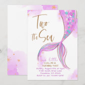 Paarse Zeemeermin Party Twee Het Zee 2e Verjaardag Kaart (Voorkant / Achterkant)