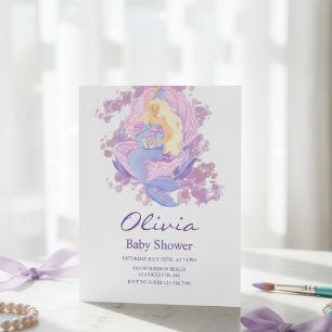 Paarse Zeemeermin Prinses Baby Shower Uitnodiging