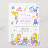 Paarse Zeemeermin Prinses Verjaardagsuitnodiging Kaart (Voorkant / Achterkant)