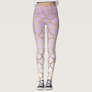 Paarse zeemeermin schalen gouden glitter gradiënt leggings