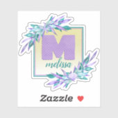Paarse Zeemeermin Schalen Waterverf Bloemen Monogr Sticker (Vel)