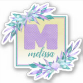 Paarse Zeemeermin Schalen Waterverf Bloemen Monogr Sticker (Voorkant)
