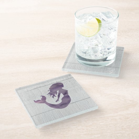 Paarse zeemeermin schilderen strand glas Onderzett Glazen Onderzetter (Schuin)