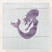 Paarse zeemeermin schilderen strand glas Onderzett Glazen Onderzetter (Voorkant)