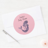 Paarse zeemeermin schilderij Baby shower gepersona Ronde Sticker (Envelop)