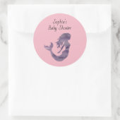 Paarse zeemeermin schilderij Baby shower gepersona Ronde Sticker (Tas)