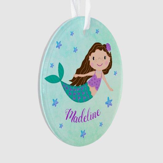 Paarse zeemeermin scriptnaam Aqua Ornament (voorkant)