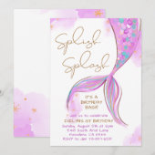 Paarse Zeemeermin Splish Splash Meisje Verjaardag Kaart (Voorkant / Achterkant)
