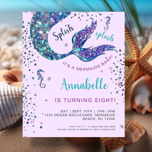 Paarse Zeemeermin staart Verjaardag Budget Invitat