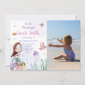 Paarse Zeemeermin Staart Verjaardag Uitnodigingen  (Voorkant)