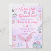 Paarse Zeemeermin staart verjaardagsfeestuitnodigi Kaart (Voorkant)