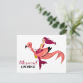 Paarse Zeemeermin & Stomme Roze Flamingo BFF Mermi Briefkaart (Staand voorkant)