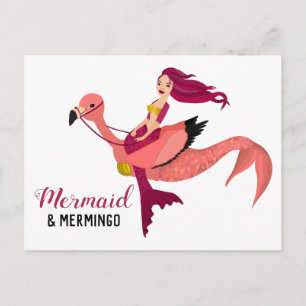 Paarse Zeemeermin & Stomme Roze Flamingo BFF Mermi Briefkaart