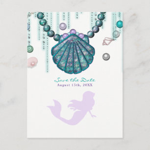 Paarse Zeemeermin Strand Bling Save the Date Feest Aankondigingskaart