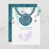 Paarse Zeemeermin Strand Glitters Sla de Datum Op Aankondigingskaart (Voorkant / Achterkant)