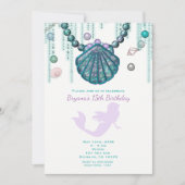 Paarse zeemeermin strand verjaardagsfeestje uitnod kaart (Voorkant)