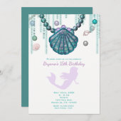 Paarse zeemeermin strand verjaardagsfeestje uitnod kaart (Voorkant / Achterkant)