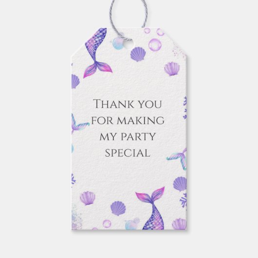 Paarse zeemeermin thema verjaardagsfeestje cadeaulabel (Voorkant)