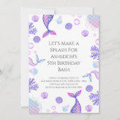 Paarse zeemeermin thema verjaardagsfeestje kaart (Voorkant)