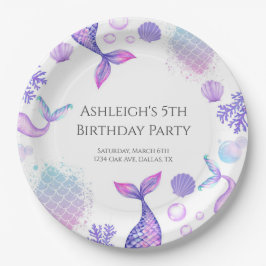 Paarse zeemeermin thema verjaardagsfeestje papieren bordje