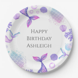 Paarse zeemeermin thema verjaardagsfeestje papieren bordje