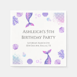 Paarse zeemeermin thema verjaardagsfeestje servet