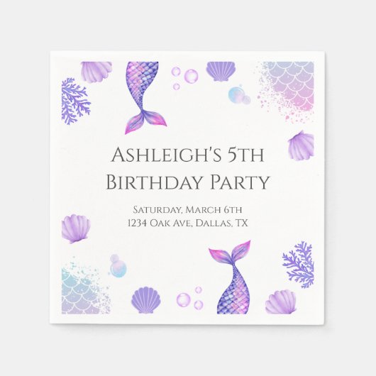 Paarse zeemeermin thema verjaardagsfeestje servet (Voorkant)