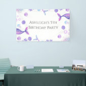 Paarse zeemeermin thema verjaardagsfeestje spandoek (Beurs)