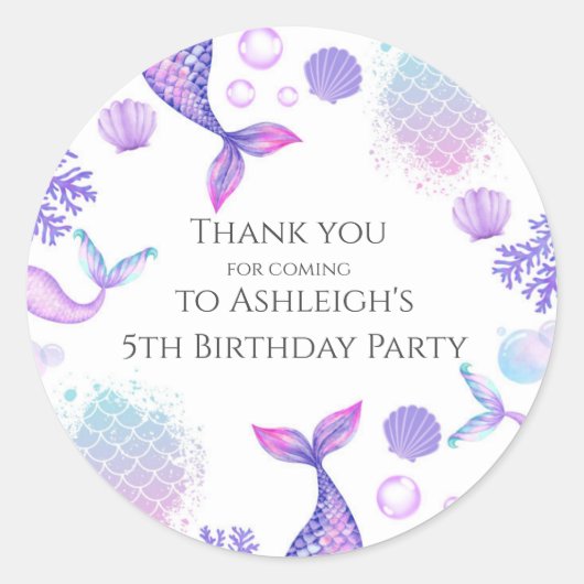 Paarse zeemeermin thema verjaardagsfeestje Sticker (Voorkant)