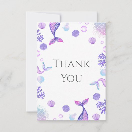 Paarse Zeemeermin Themaparty Verjaardagsfeestje Bedankkaart (Voorkant)